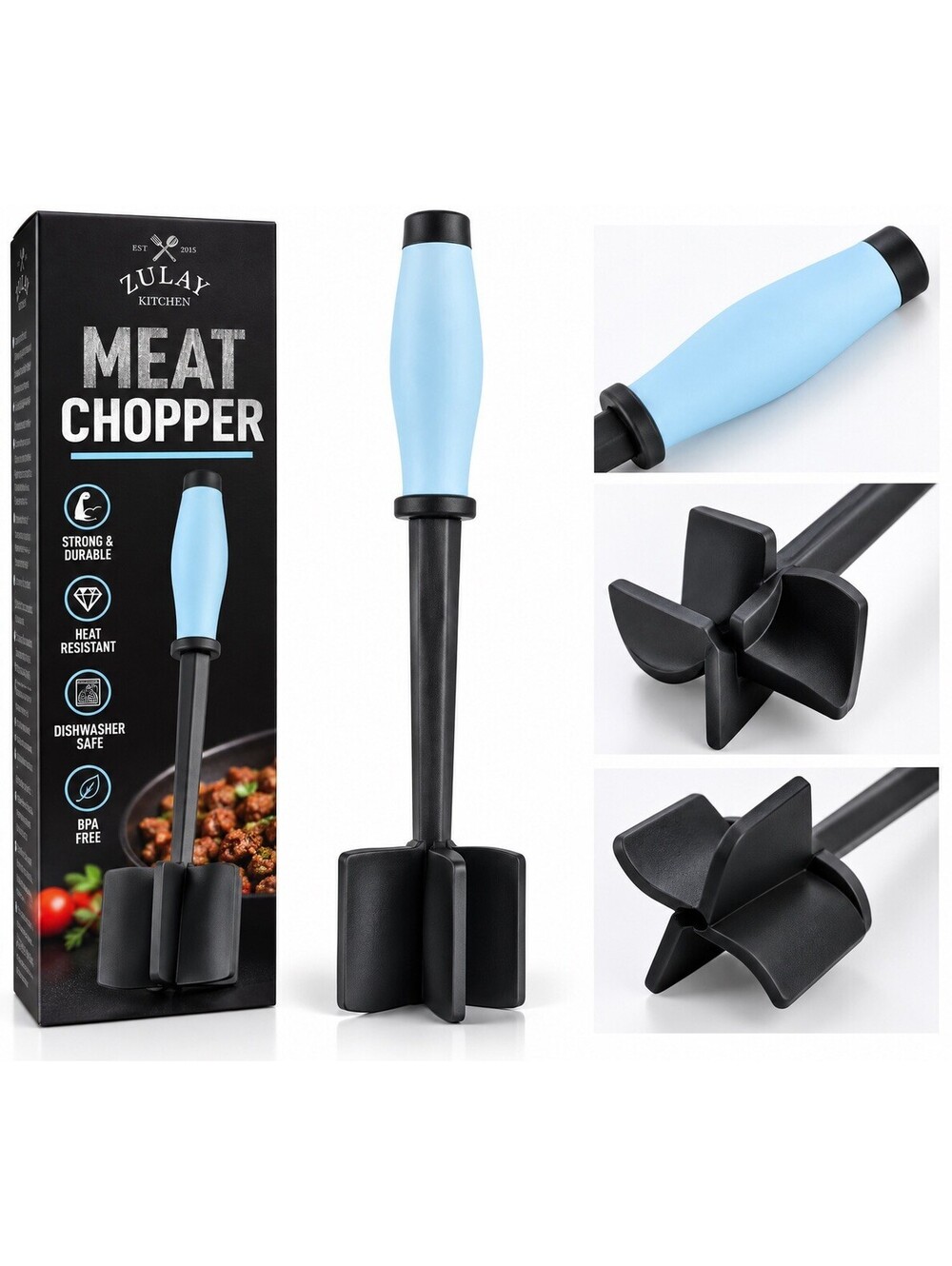 💙 Zulay Kitchen Meat Chopper – Light Blue Handle – New